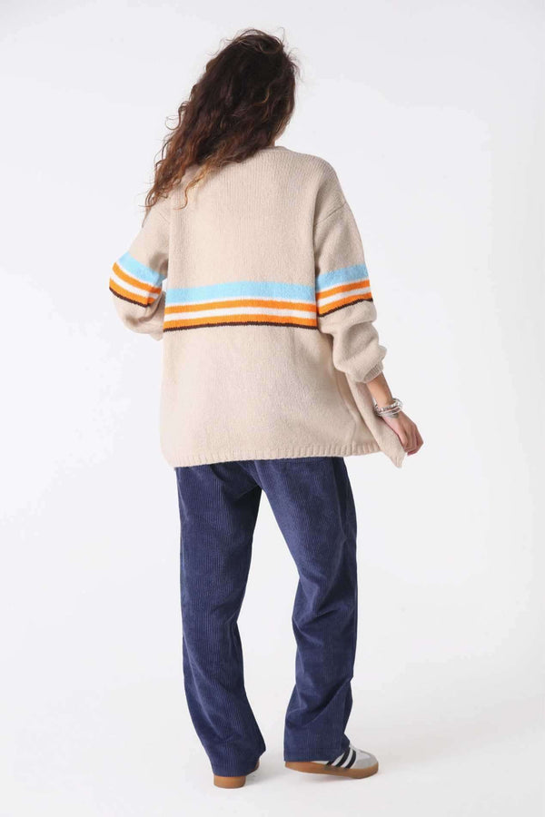 Bej Striped Triko Hırka - Kadın - snugbrandwear