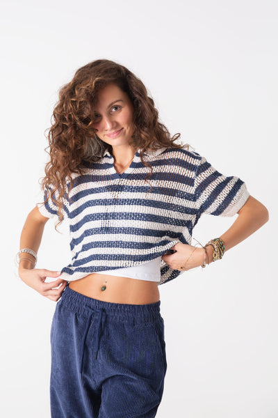 Stripped Navy Örme Crop